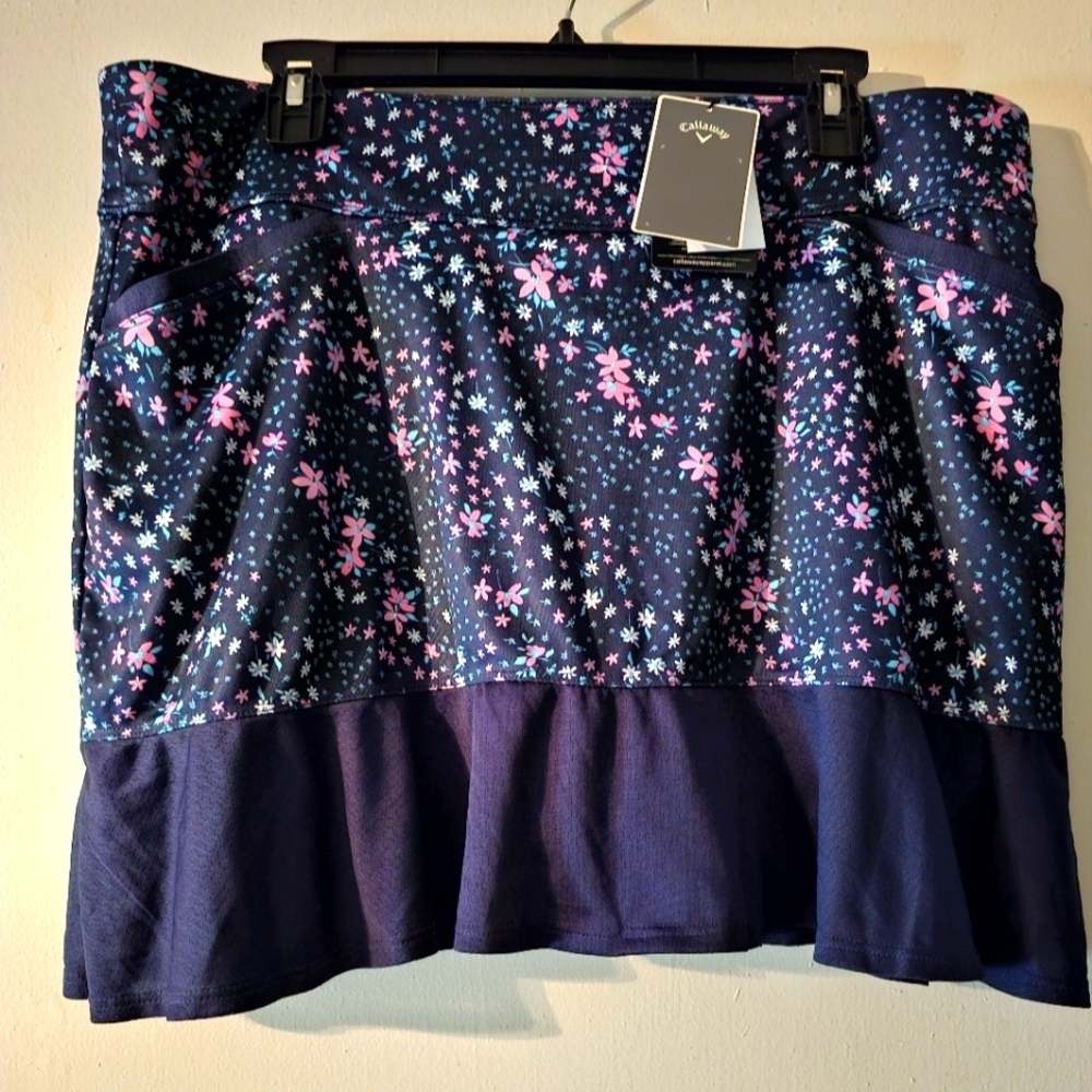 Blue and Pink Bubble Flower Midi Skirt with Ruffled Tiers